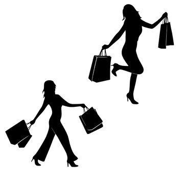 Silhouettes of Women Shopping with Bags.