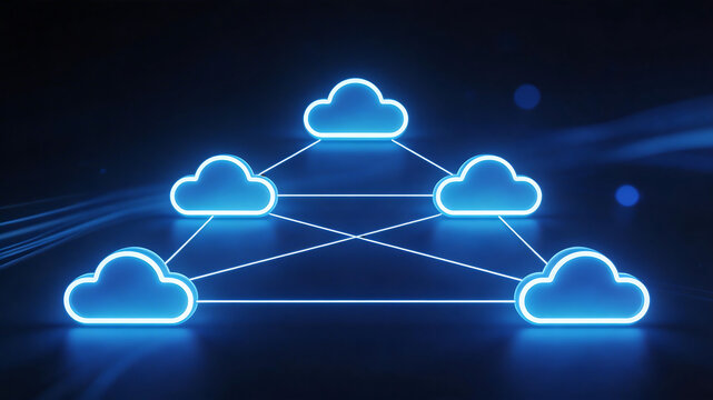 Blue neon cloud network diagram