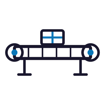 Isometric vector illustration of a modern bus with two blue wheels and crosshair windshield