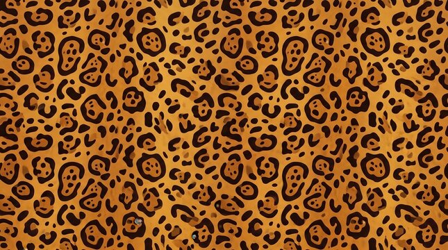 Natural seamless leopard fur pattern featuring black spots on a tan and orange background