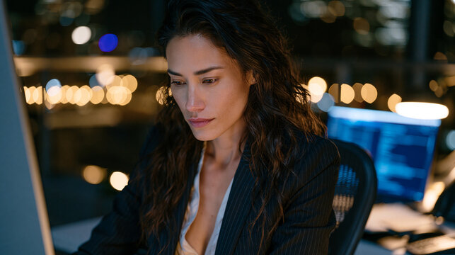Night-shift paralegal illuminated by monitor reviewing thousands of electronically produced documents applying relevance codes, privilege log maintenance, discovery deadline pressure, e-discovery pl