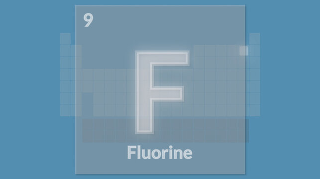 Illustrazione  grafica di Tabella periodica degli elementi con evidenza dell'elemento chimico Fluoro