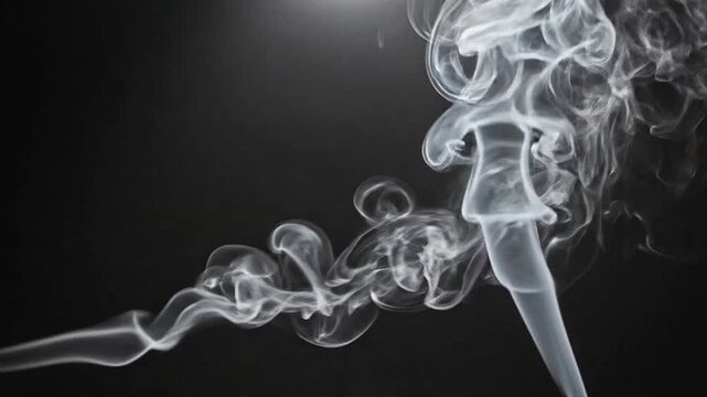 A delicate plume of white smoke rises gracefully against a deep black background