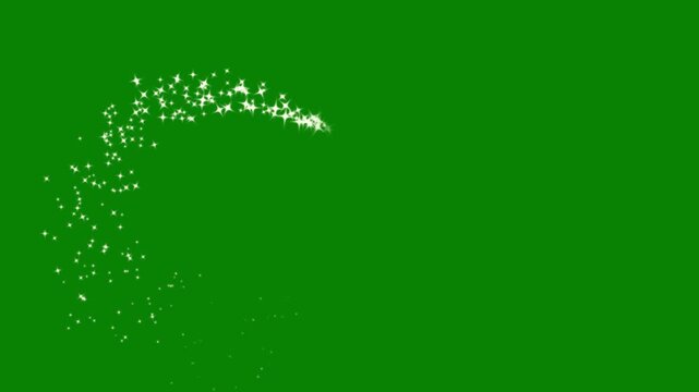 Glitter sparkle shine stars trail, magical white particle animation, smooth bokeh glitter line transition, twinkling cartoon doodle stars, green screen background overlay motion, vibrant 2D effect, 4K