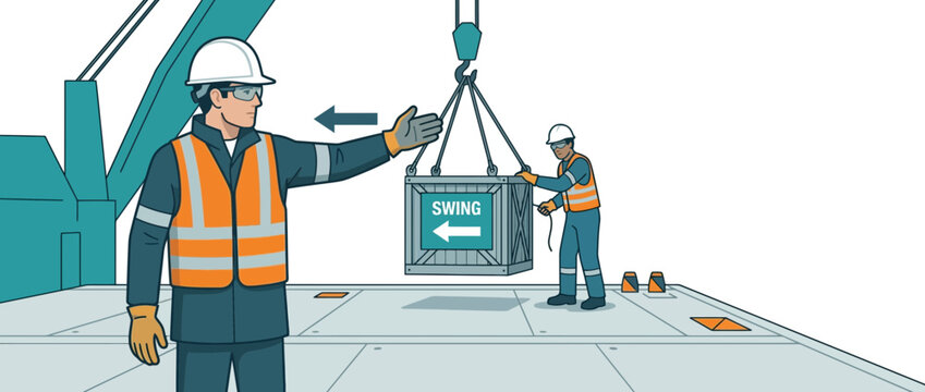 Crane Operator and Signalman Directing Container Loading on Ship Deck