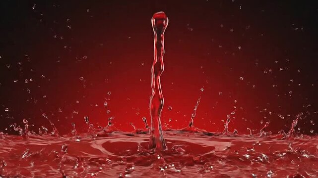 A vibrant red liquid splash creates a dynamic crown shape against a dark gradient background