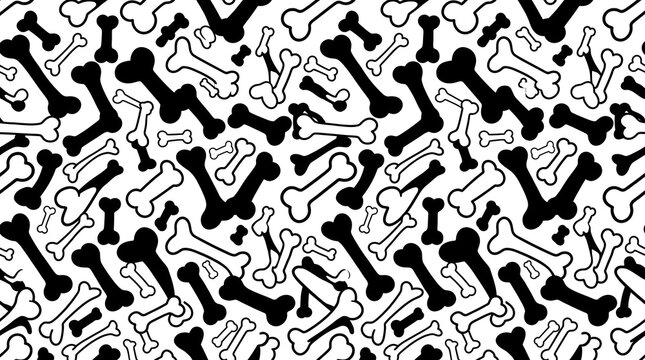 Black and white bones pattern on white background for halloween or animal theme