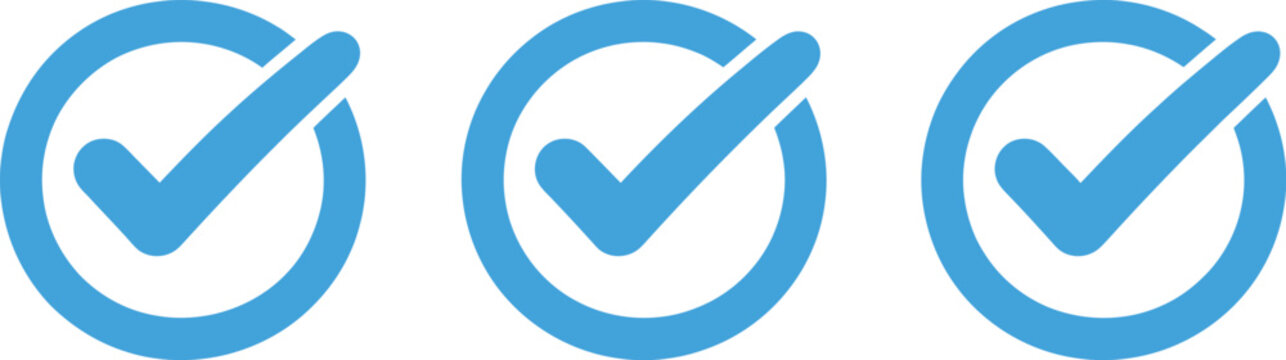 Blue Checkmark icons representing approval verification confirmation accepted checklist and validation symbols clean vector