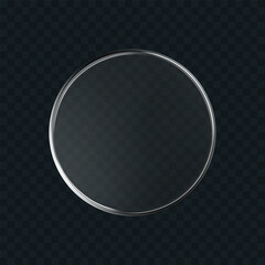 3D liquid glass disc icon isolated on a dark background. Render of transparent button with clear gradient and liquid texture, or mirror. 3D vector UI element for tech, game or interface mockup © janevasileva