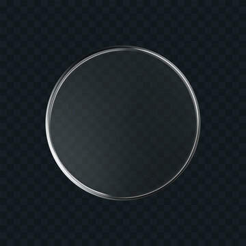 3D liquid glass disc icon isolated on a dark background. Render of transparent button with clear gradient and liquid texture, or mirror. 3D vector UI element for tech, game or interface mockup