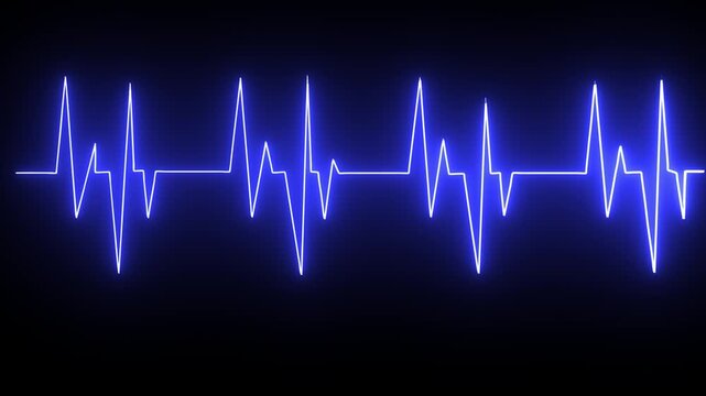 ECG monitor beating heart with a neon electrocardiogram overlay, Pulse, heart rhythm, heartbeat cardiogram, line icon on black background.