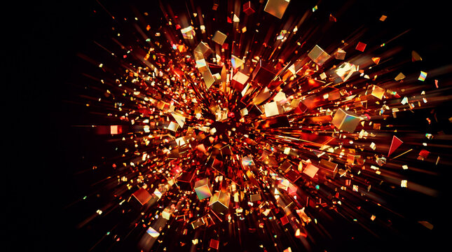 Explosive gold and red confetti burst on black for a Black Friday sale celebration