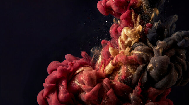 Red and gold powder explosion on dark background for a Black Friday sale promotion