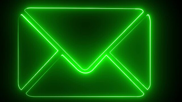 Purple color neon mail envelope icon animated on black background. glowing neon Mail envelope, incoming  green icon.