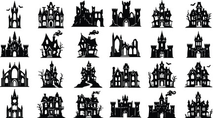 Fototapeta premium Halloween vector bundle 20 spooky black silhouette houses and castles for decoration
