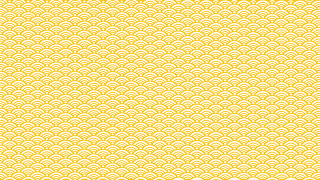 Seigaiha wave pattern repeating yellow design on white background