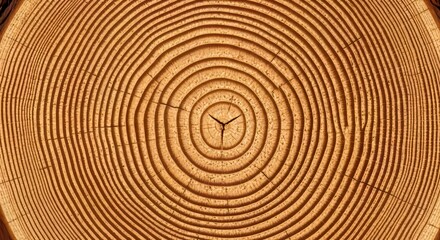 Fototapeta premium Annual rings wood cross section texture, natural timber background with concentric circles and cracks showing tree age.