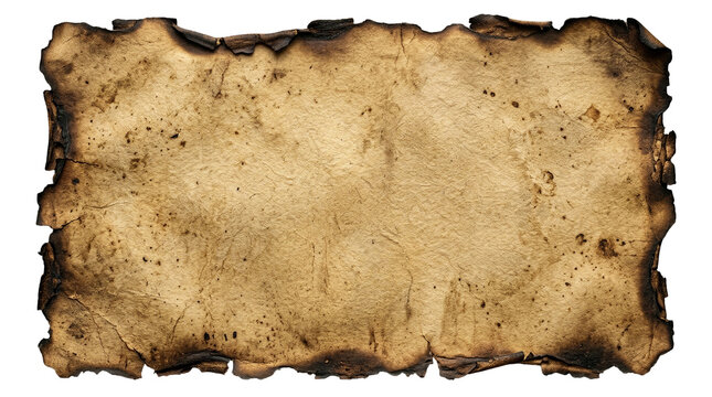 Vintage burnt parchment paper background, antique scorched border texture, aged tan grunge paper banner for design