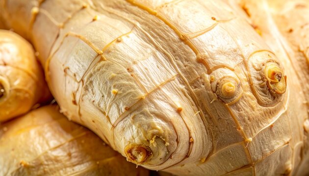 Extreme Macro Texture of Fresh Ginger Root Skin Showing Natural Fibers and Organic Detail