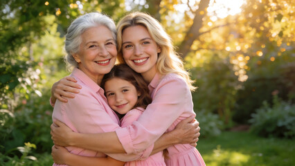 Fototapeta premium Three generations of women embracing outdoors