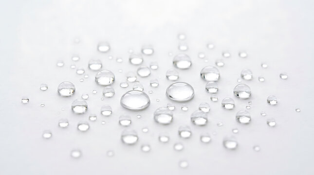 Clear Water Drops on White Waterproof Surface, Hydrophobic Surface Concept