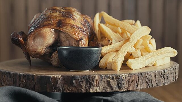Authentic Peruvian Rotisserie Chicken Pollo a la Brasa  with french fries