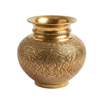 Traditional ornate brass pot isolated on transparent background