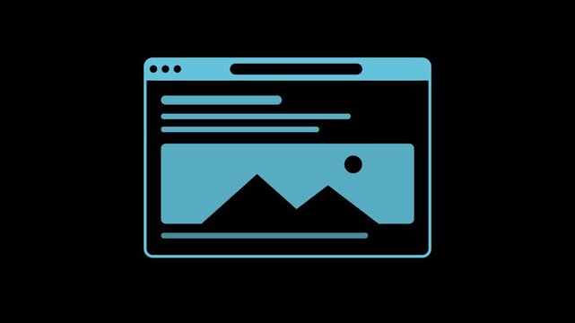 Blue browser window frame mockup popping up, web interface transparent background loop animation