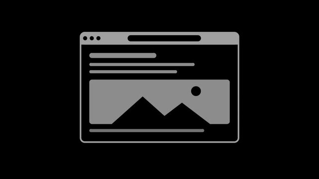 Gray browser window frame mockup popping up, web interface transparent background loop animation