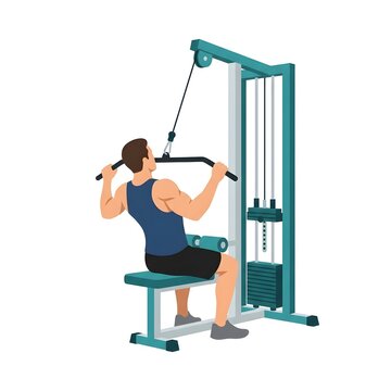 Athletic man doing lat pulldowns on a cable machine