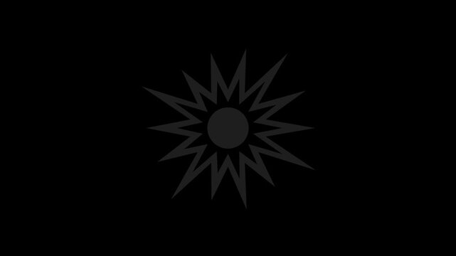 Black comic explosion burst with radial impact, transparent background loop animation