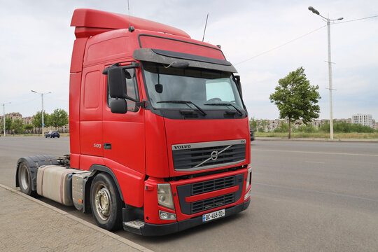Tbilisi, Georgia - July 08, 2026: red Volvo FH 500 truck Volvo FH4 without semi-trailer
