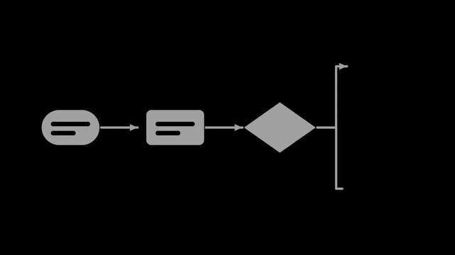 Gray flowchart diagram drawing step by step, business infographic transparent loop animation