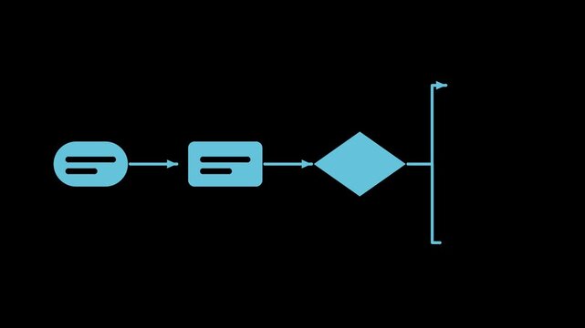 Blue flowchart diagram drawing step by step, business infographic transparent loop animation