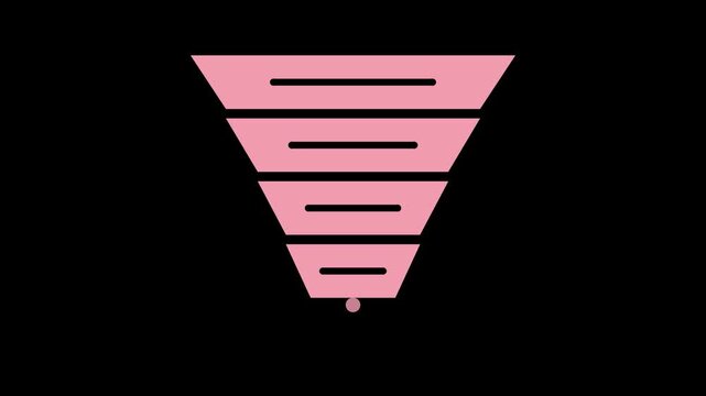 Pink marketing funnel chart stacking layers, business infographic transparent loop animation