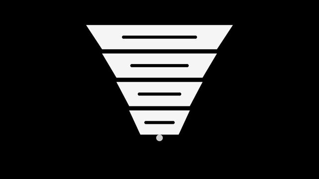 White marketing funnel chart stacking layers, business infographic transparent loop animation
