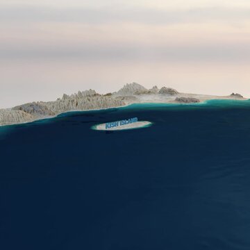 Kish Island, Iran 3D Terrain Topography Map and Coastline Animation 4K Square