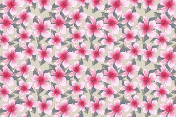 Obraz premium Watercolor pink flower blossom pattern on light beige background with watercolor