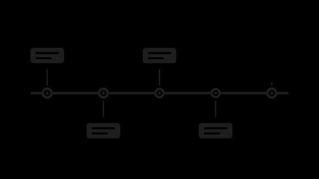 Black timeline with milestone points appearing in order, infographic transparent loop animation