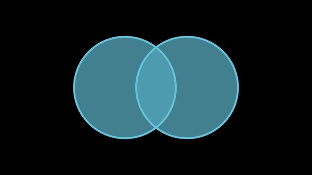 Blue venn diagram circles overlapping smoothly, comparison infographic transparent loop