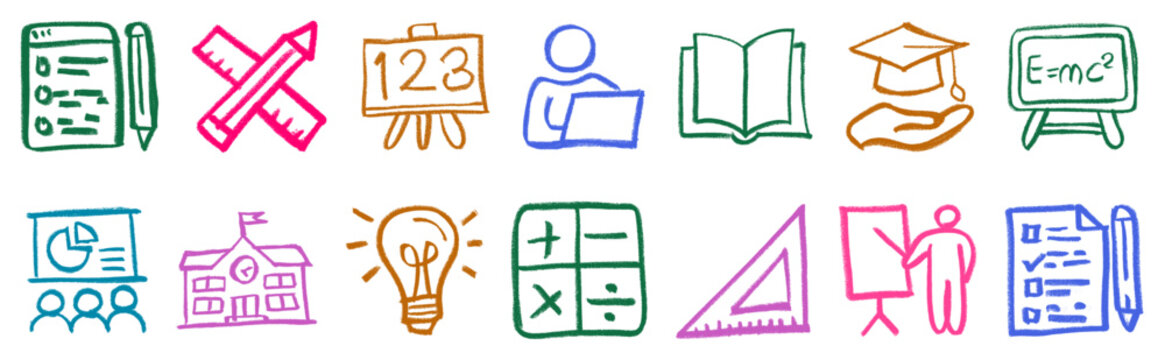 Education Related Icons Crayon Chalk Drawing Doodle Vector Set