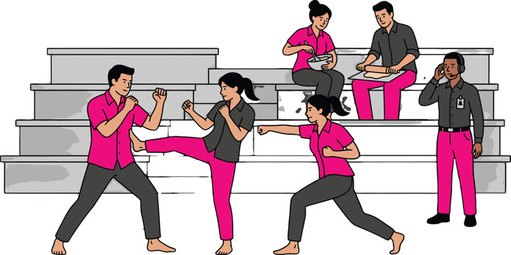 Modern People Enjoy Sparring Friendly Match Modern Indoor Vector