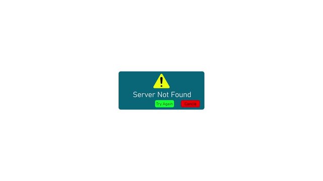 Server not found error message pop-up window with try again and cancel buttons for web development and it troubleshooting concepts