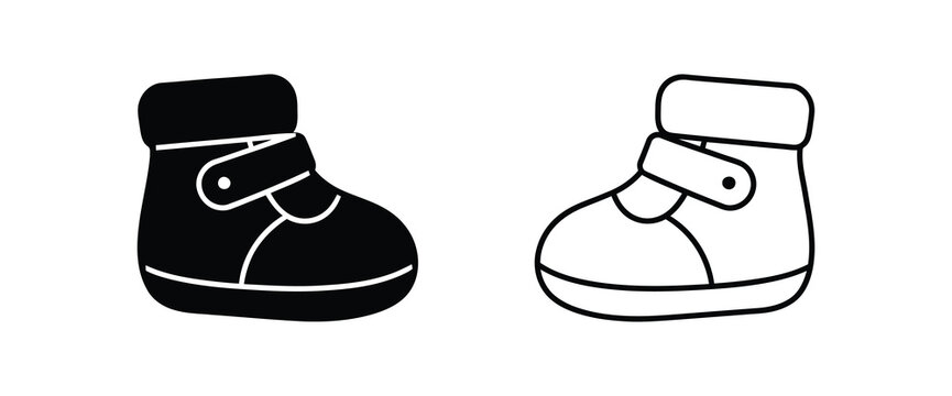 Baby shoes icon set in solid and outline style for newborn footwear collection