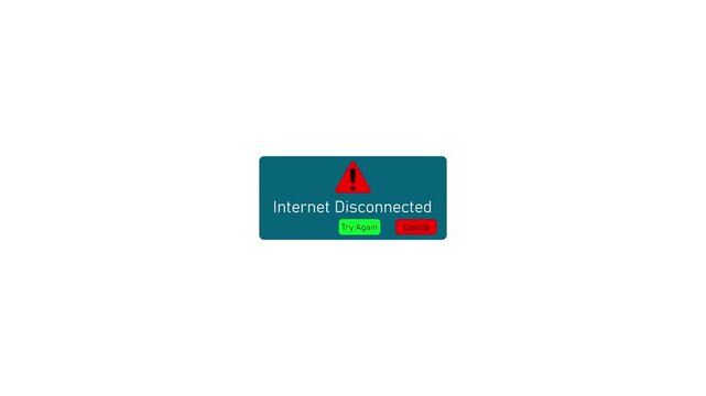 Internet disconnected error message pop-up notification with try again button for web and app ui connection