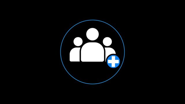 Animated social media add friend with pulsing blue plus sign for user interface