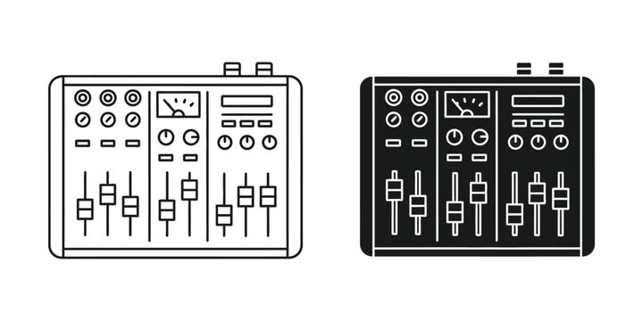 Audio mixing console set with faders and knobs for sound engineering and music production studio equipment
