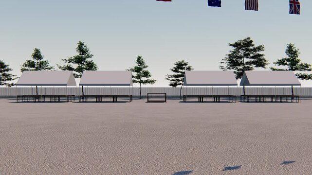 小学校の運動会グラウンド 会場設営風景 3DCGアニメーション背景