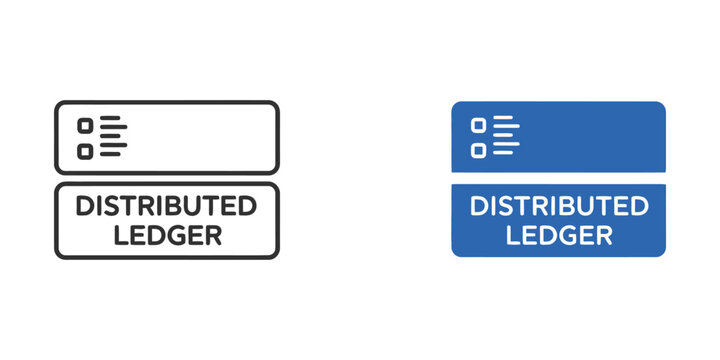 Distributed ledger technology set featuring rectangular text labels in minimalist outline and blue solid styles