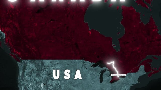 Animated Canada Map Zoom Showing Vancouver to Toronto Route and 3400 KM Distance